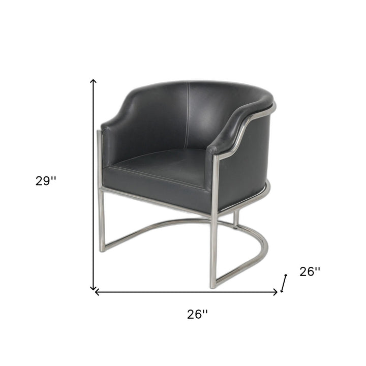 Charcoal Genuine Leather and Stainless Curved Back Dining or Side Chair Image 4