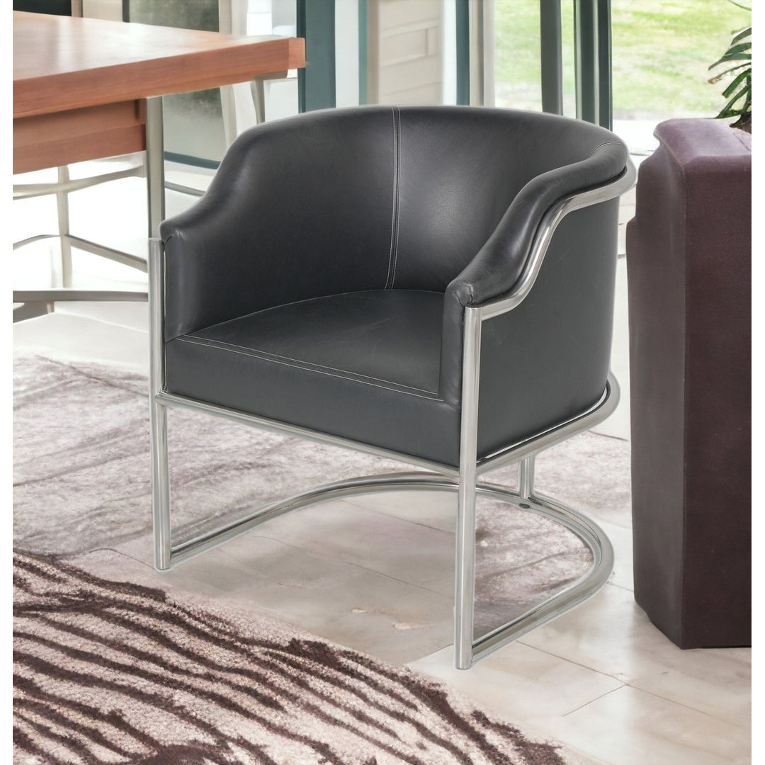 Charcoal Genuine Leather and Stainless Curved Back Dining or Side Chair Image 5