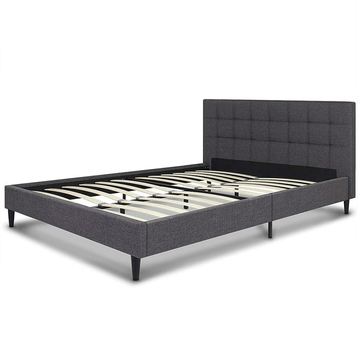 Full size Grey Mid-Century Modern Upholstered Platform Bed Frame with Headboard Image 1