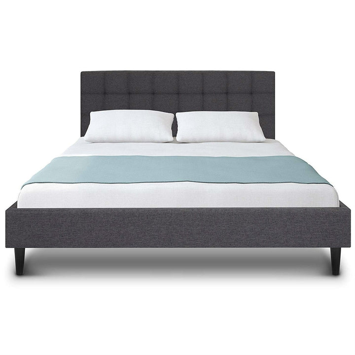 Full size Grey Mid-Century Modern Upholstered Platform Bed Frame with Headboard Image 2