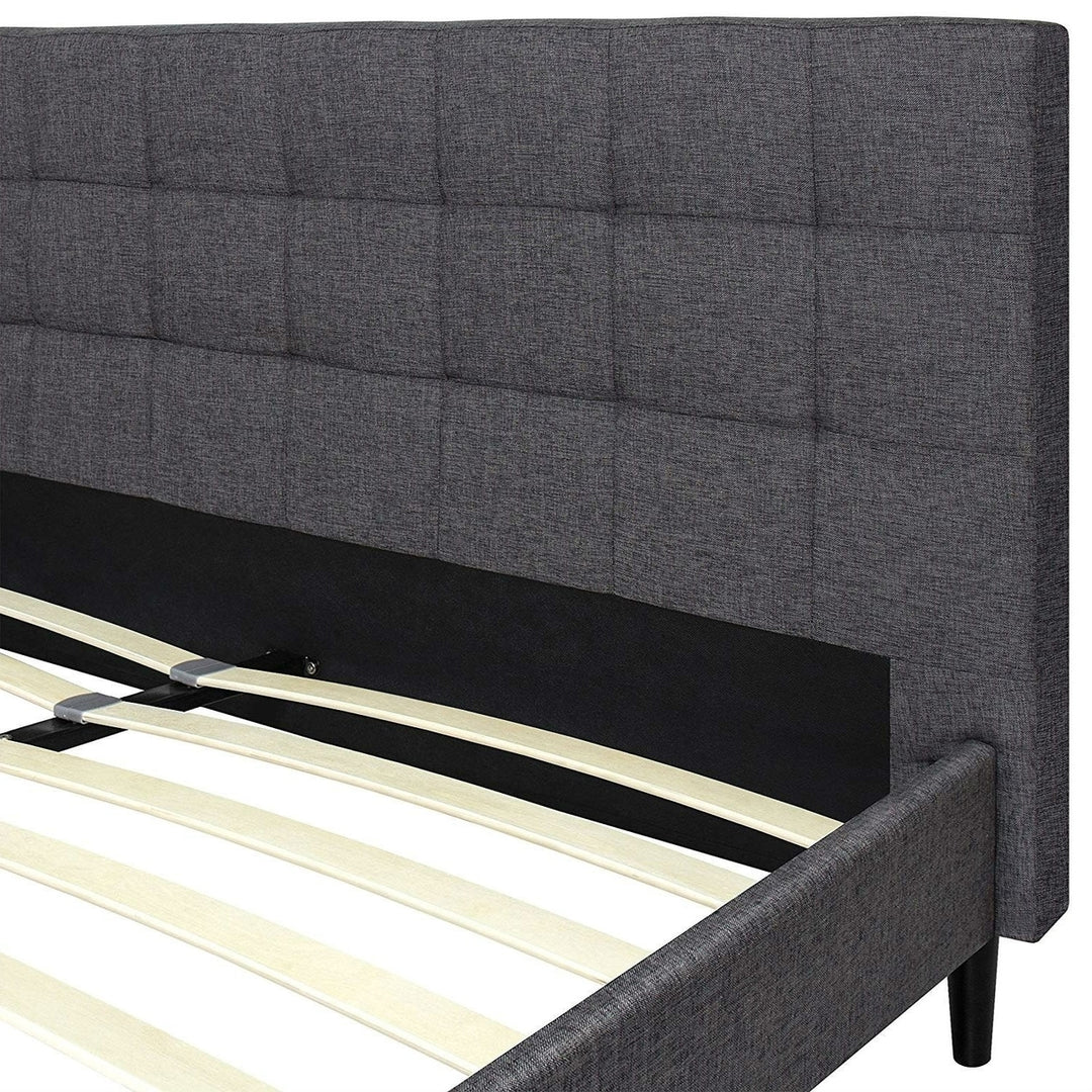 Full size Grey Mid-Century Modern Upholstered Platform Bed Frame with Headboard Image 3