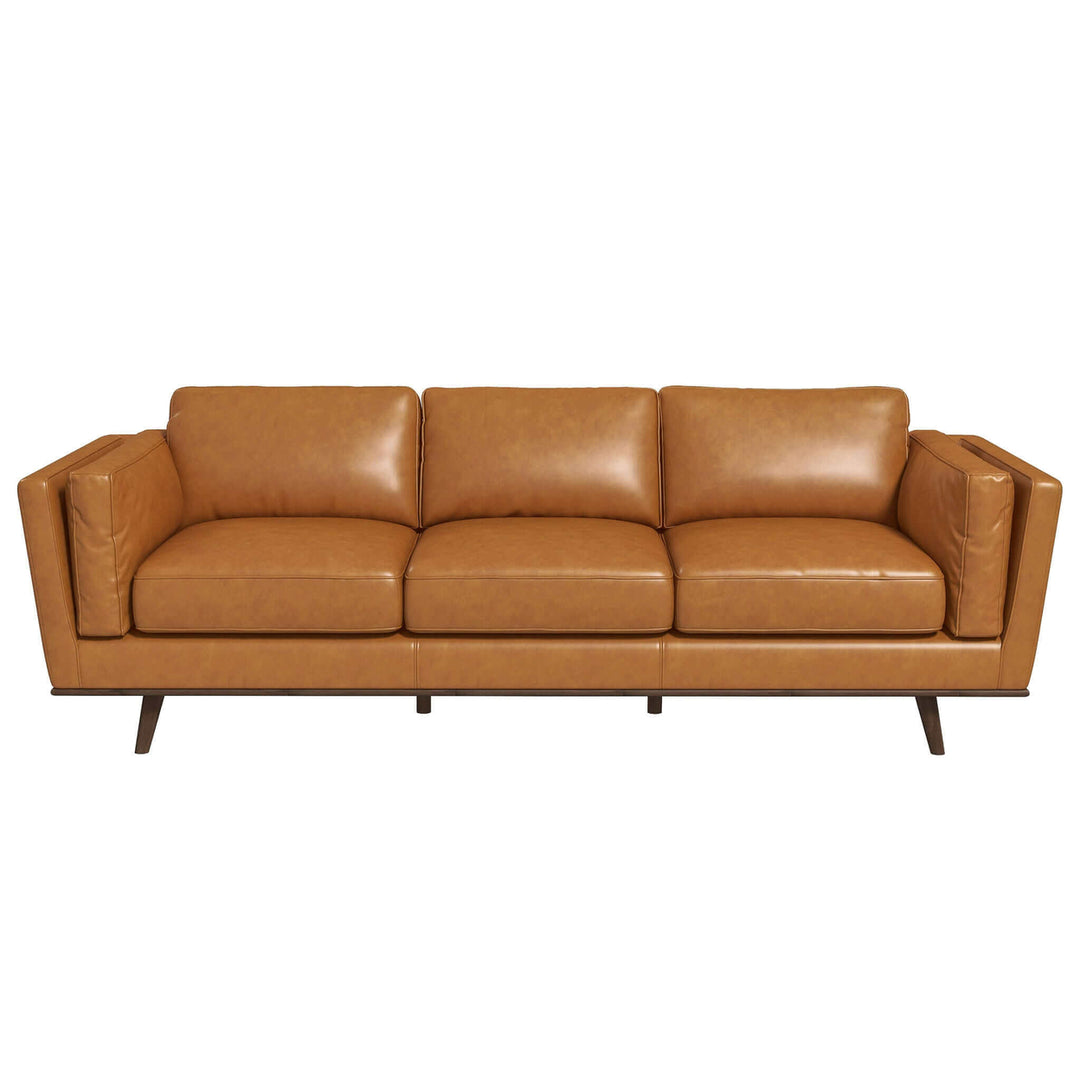 Chase Mid Century Modern Tan Genuine Leather Sofa Image 2