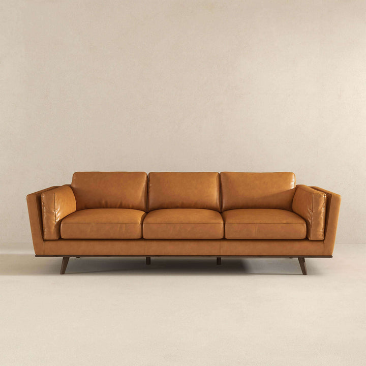 Chase Mid Century Modern Tan Genuine Leather Sofa Image 3