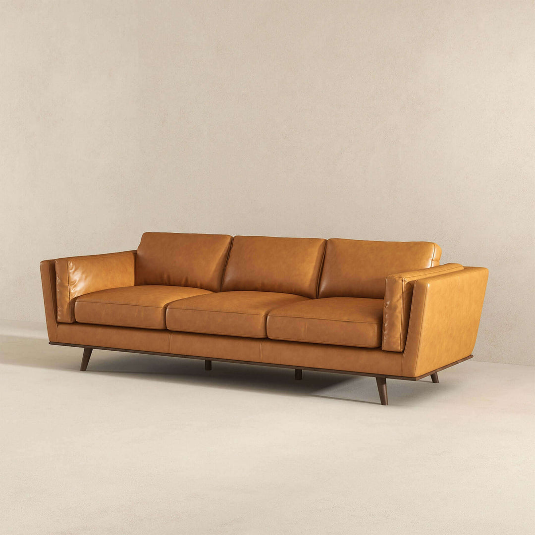 Chase Mid Century Modern Tan Genuine Leather Sofa Image 4