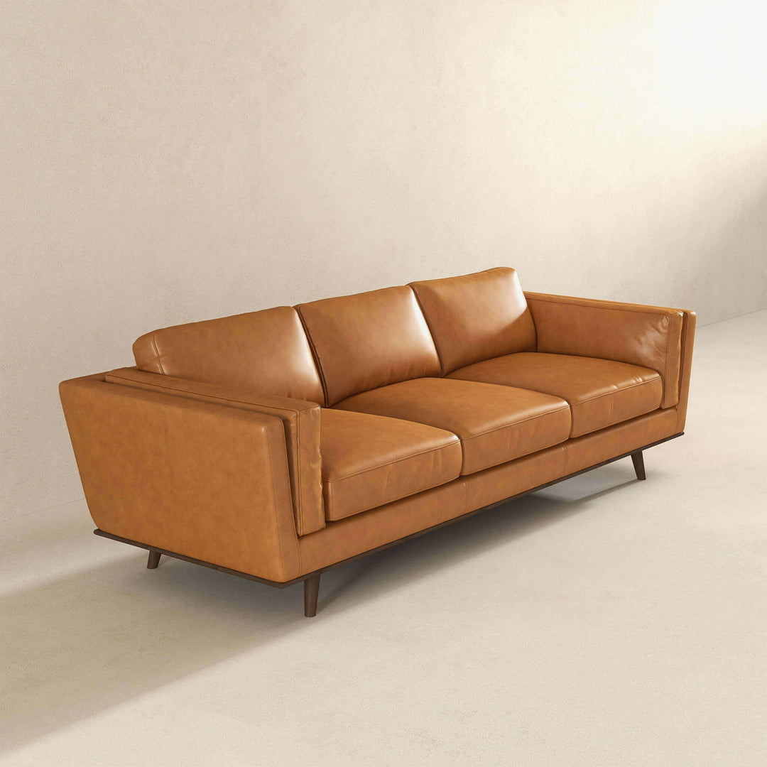 Chase Mid Century Modern Tan Genuine Leather Sofa Image 5