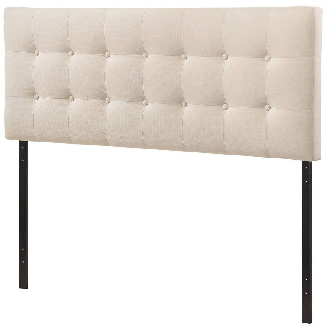 Full size Ivory Fabric Upholstered Button-Tufted Headboard Image 1