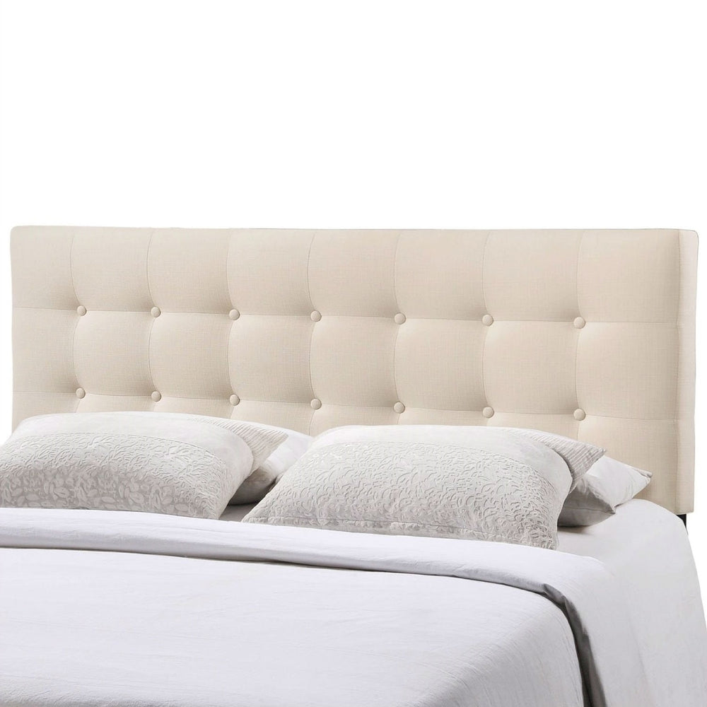 Full size Ivory Fabric Upholstered Button-Tufted Headboard Image 2