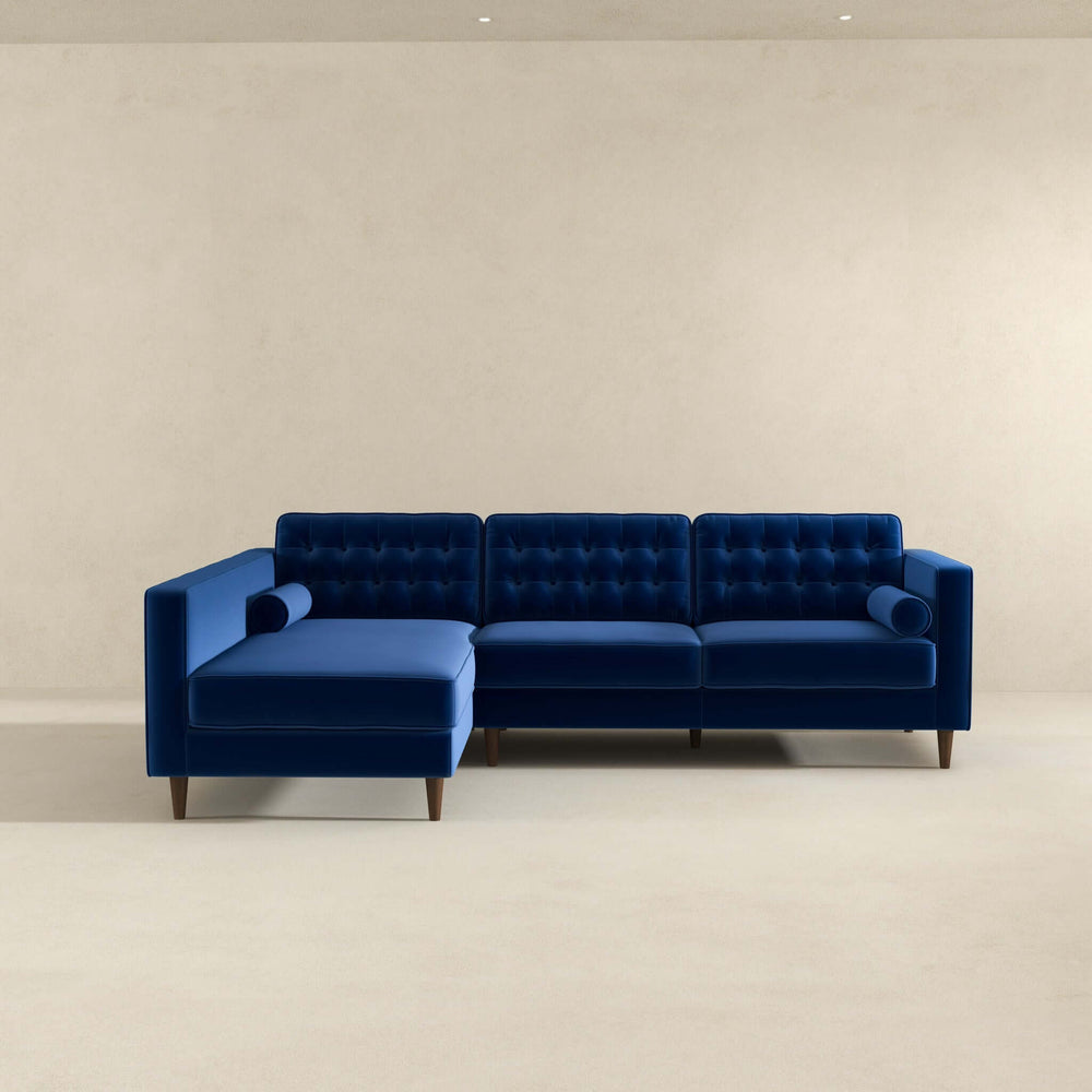 Christian Blue Velvet Sectional Sofa Left Facing Image 2