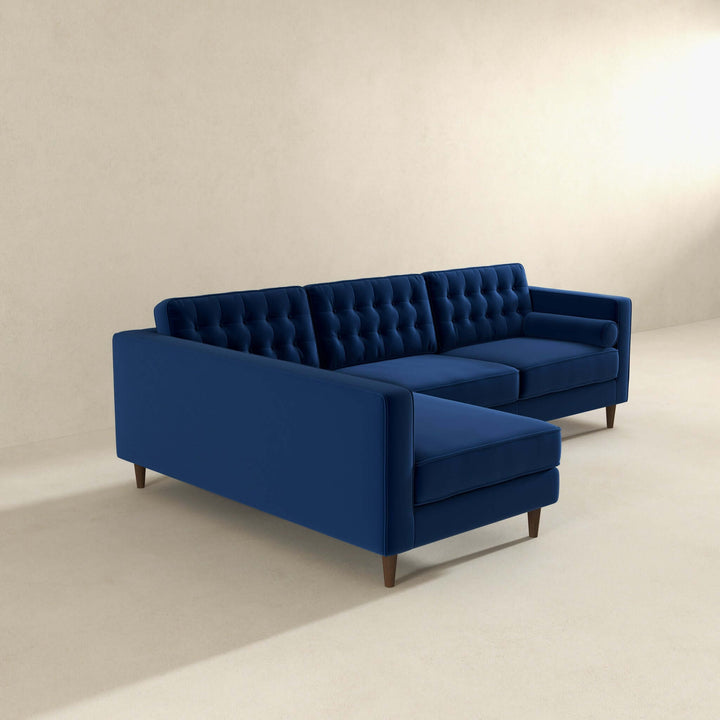 Christian Blue Velvet Sectional Sofa Left Facing Image 3