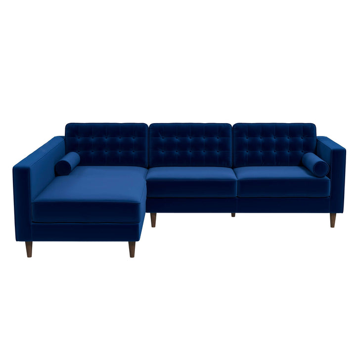 Christian Blue Velvet Sectional Sofa Left Facing Image 5