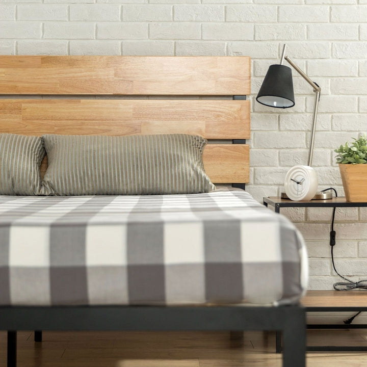 Full size Metal Platform Bed Frame with Wood Slats and Headboard Image 3