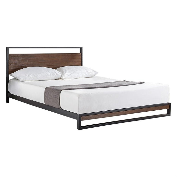 Full size Metal Wood Platform Bed Frame with Headboard Image 1