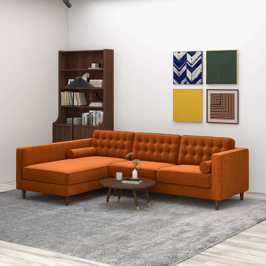 Christian Burnt Orange Velvet Sectional Sofa Left Facing Image 1