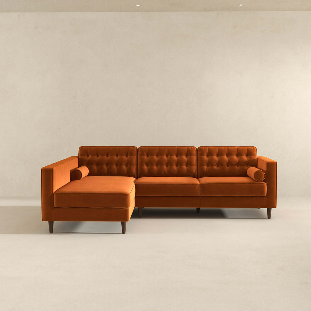 Christian Burnt Orange Velvet Sectional Sofa Left Facing Image 2