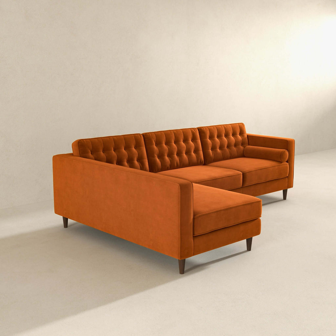 Christian Burnt Orange Velvet Sectional Sofa Left Facing Image 3