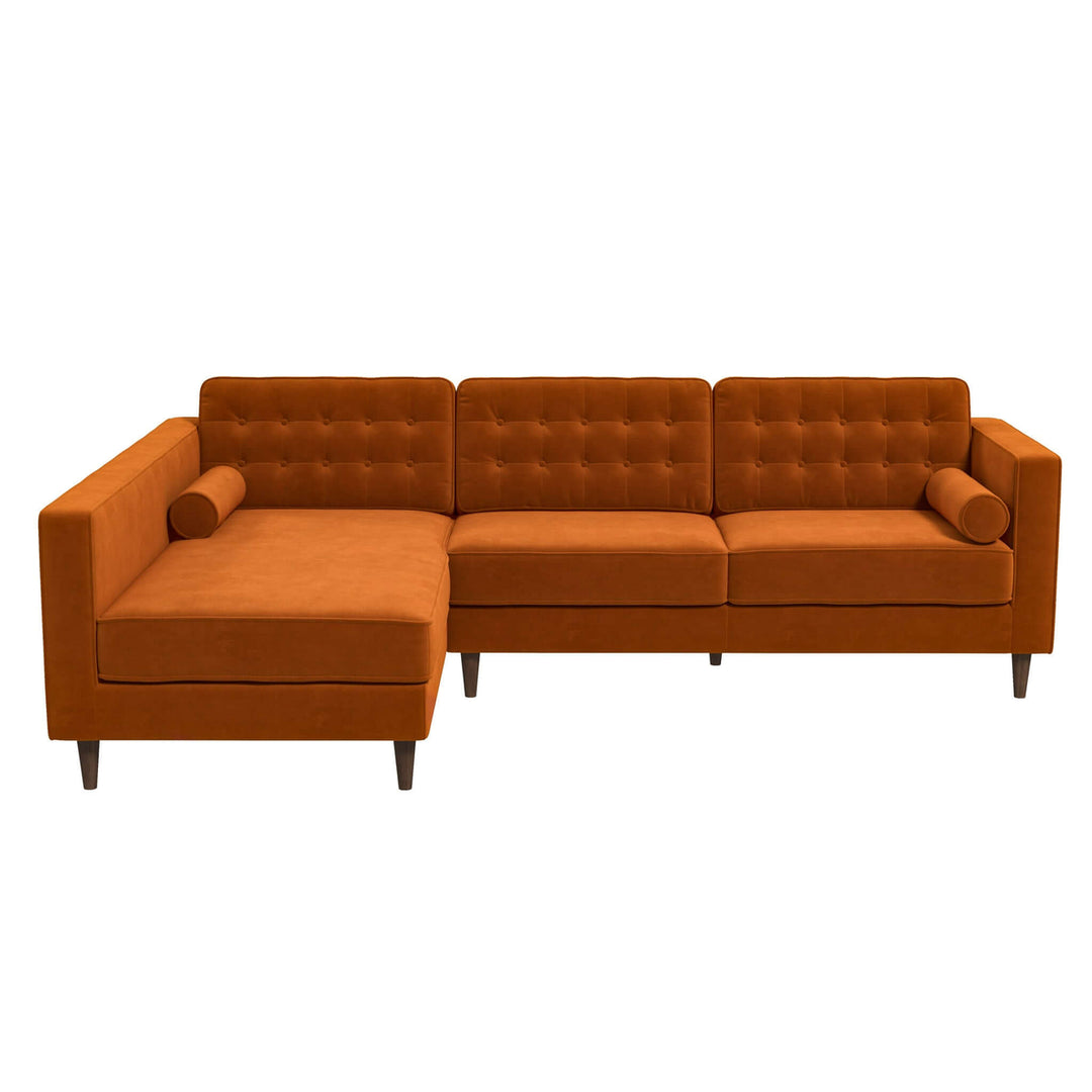 Christian Burnt Orange Velvet Sectional Sofa Left Facing Image 5