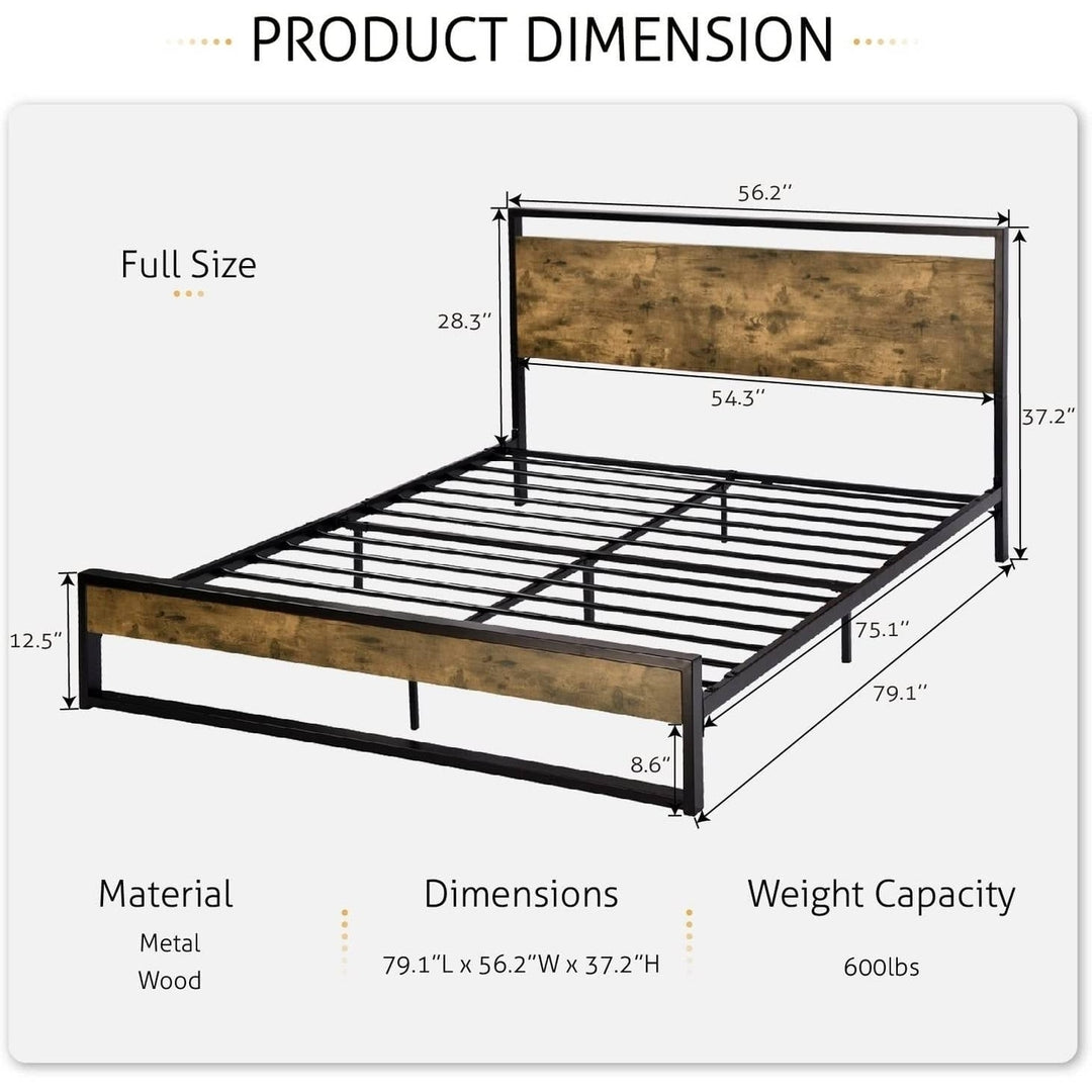 Full size Metal Wood Platform Bed Frame with Industrial Headboard Image 4