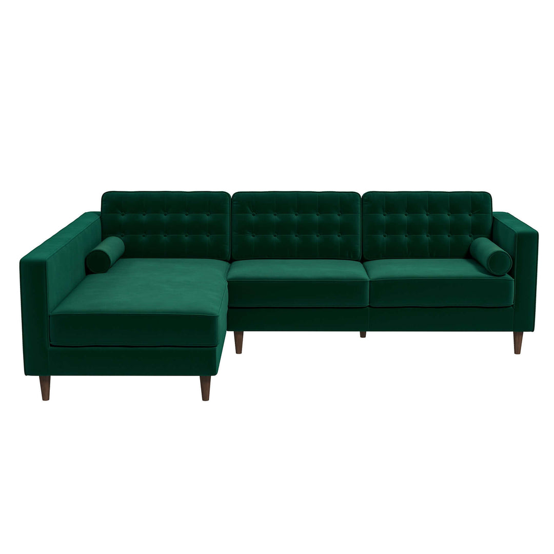 Christian Green Velvet Sectional Sofa Left Facing Image 1