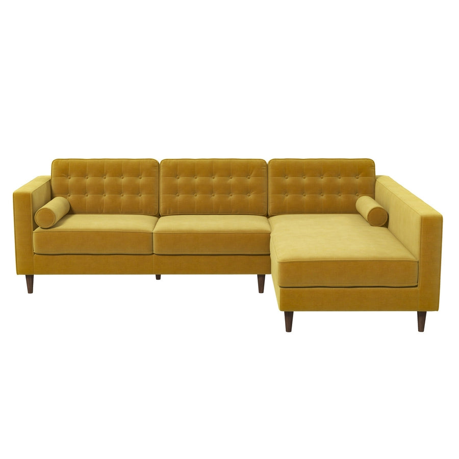 Christian Dark Yellow Velvet Sectional Sofa Right Facing Image 1