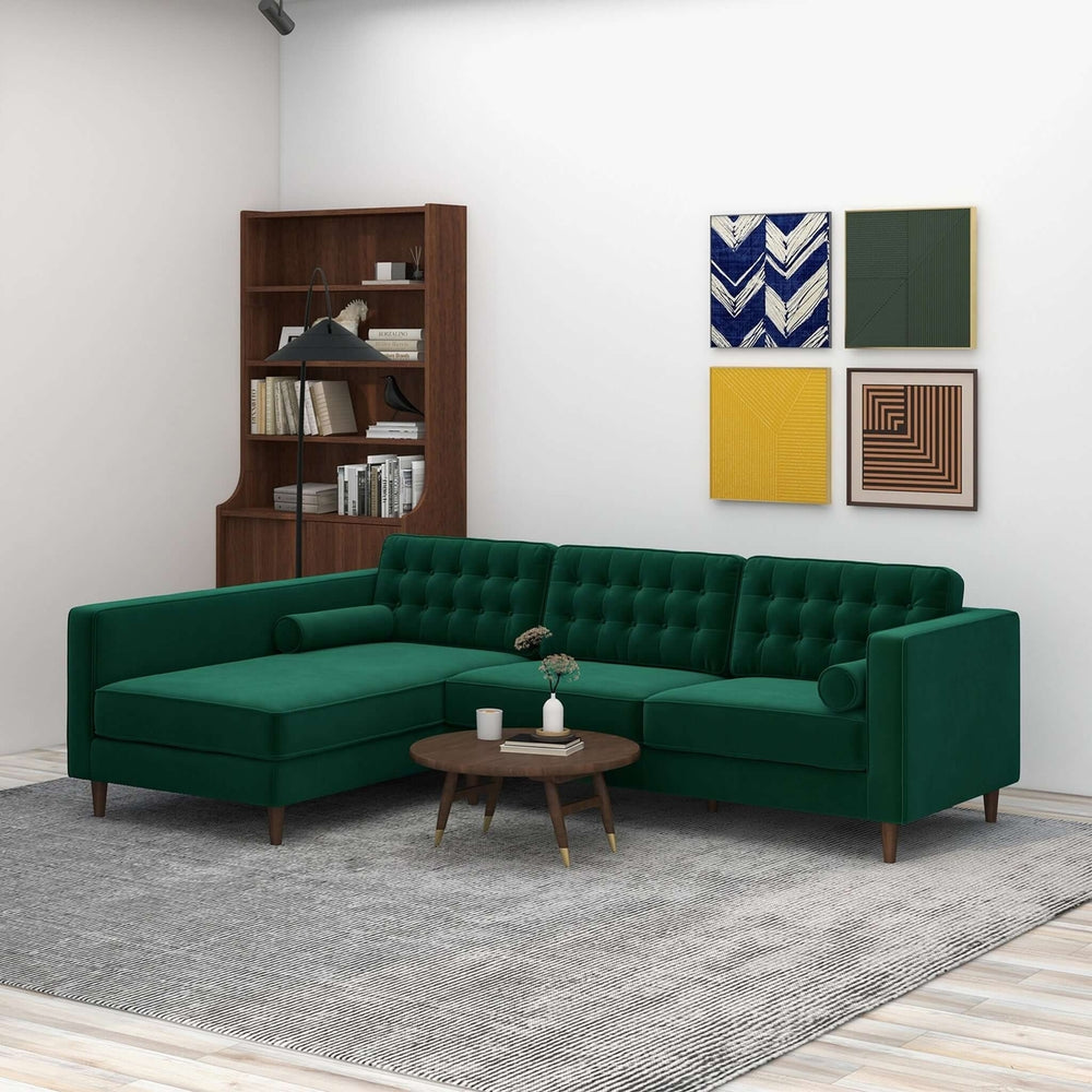 Christian Green Velvet Sectional Sofa Left Facing Image 2