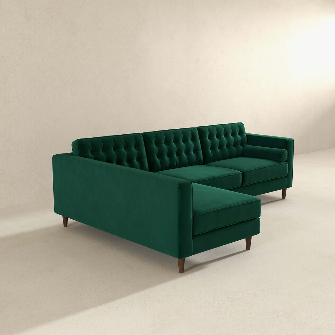 Christian Green Velvet Sectional Sofa Left Facing Image 3