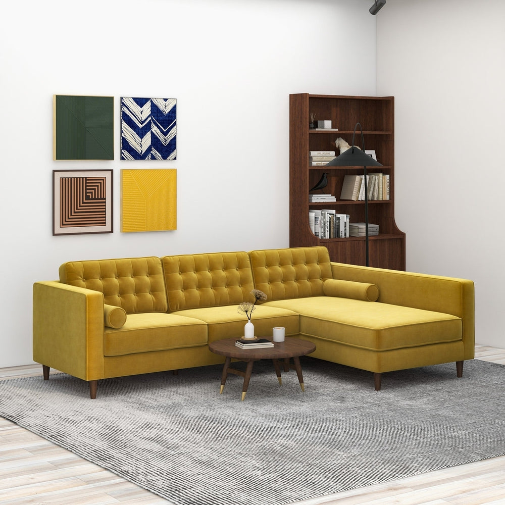 Christian Dark Yellow Velvet Sectional Sofa Right Facing Image 2