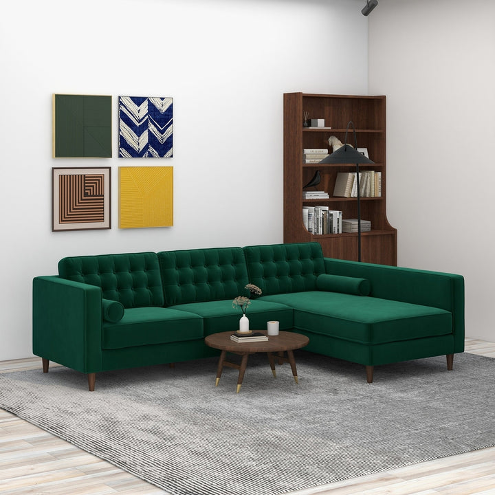 Christian Green Velvet Sectional Sofa Right Facing Image 2