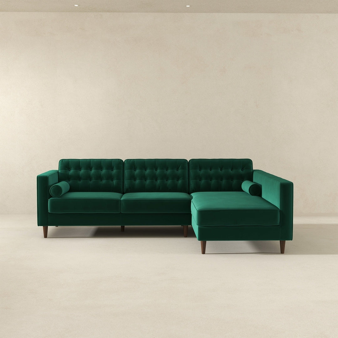 Christian Green Velvet Sectional Sofa Right Facing Image 3