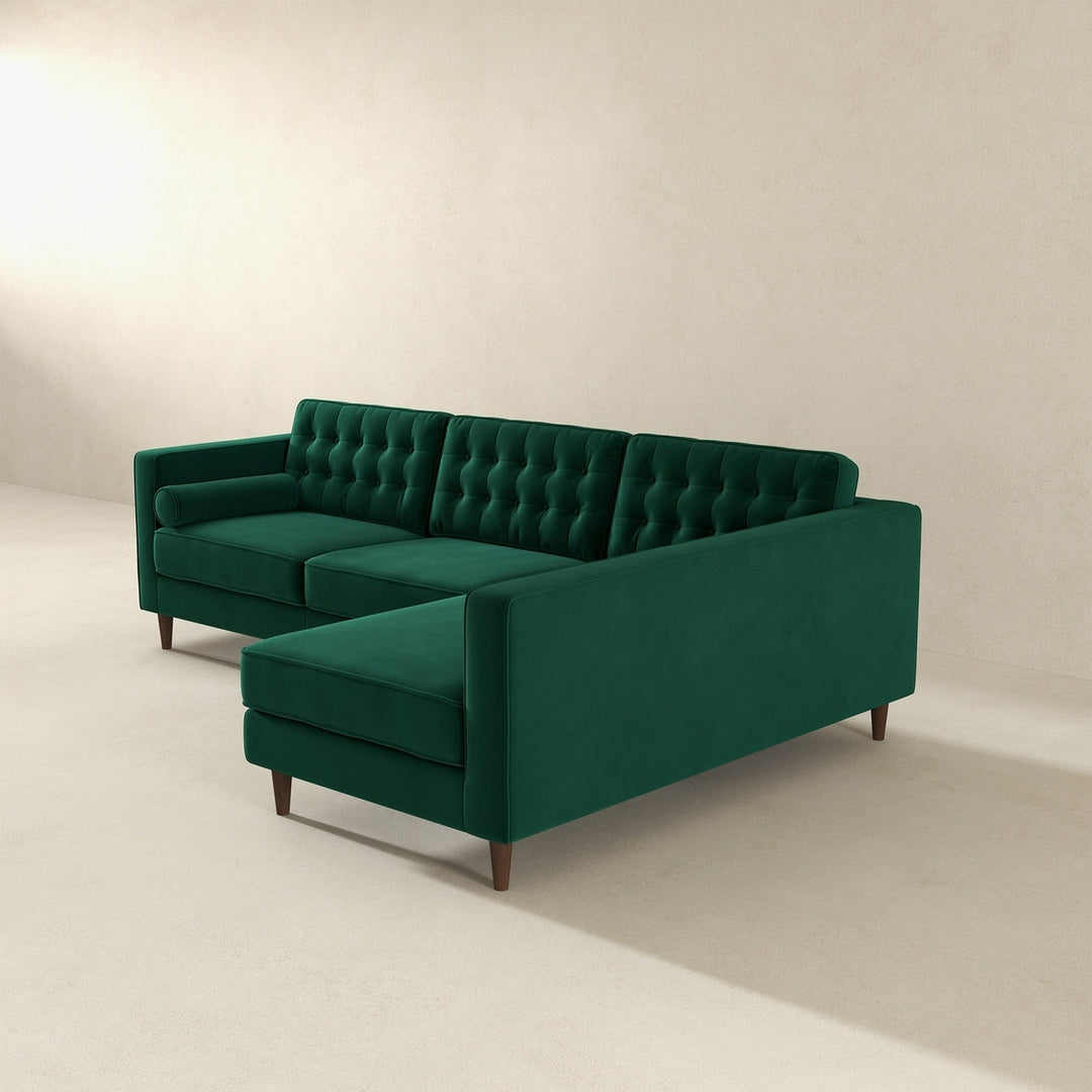 Christian Green Velvet Sectional Sofa Right Facing Image 4