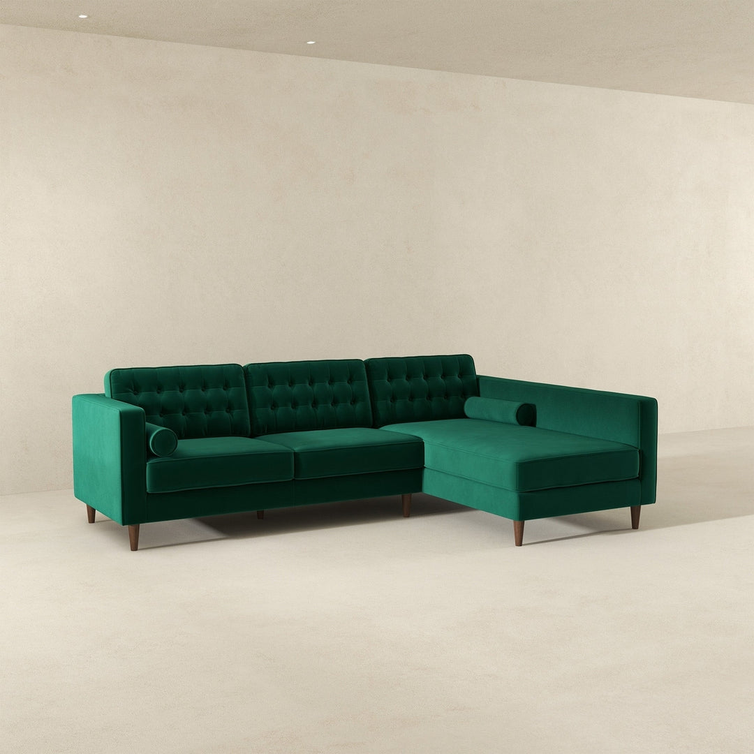 Christian Green Velvet Sectional Sofa Right Facing Image 5