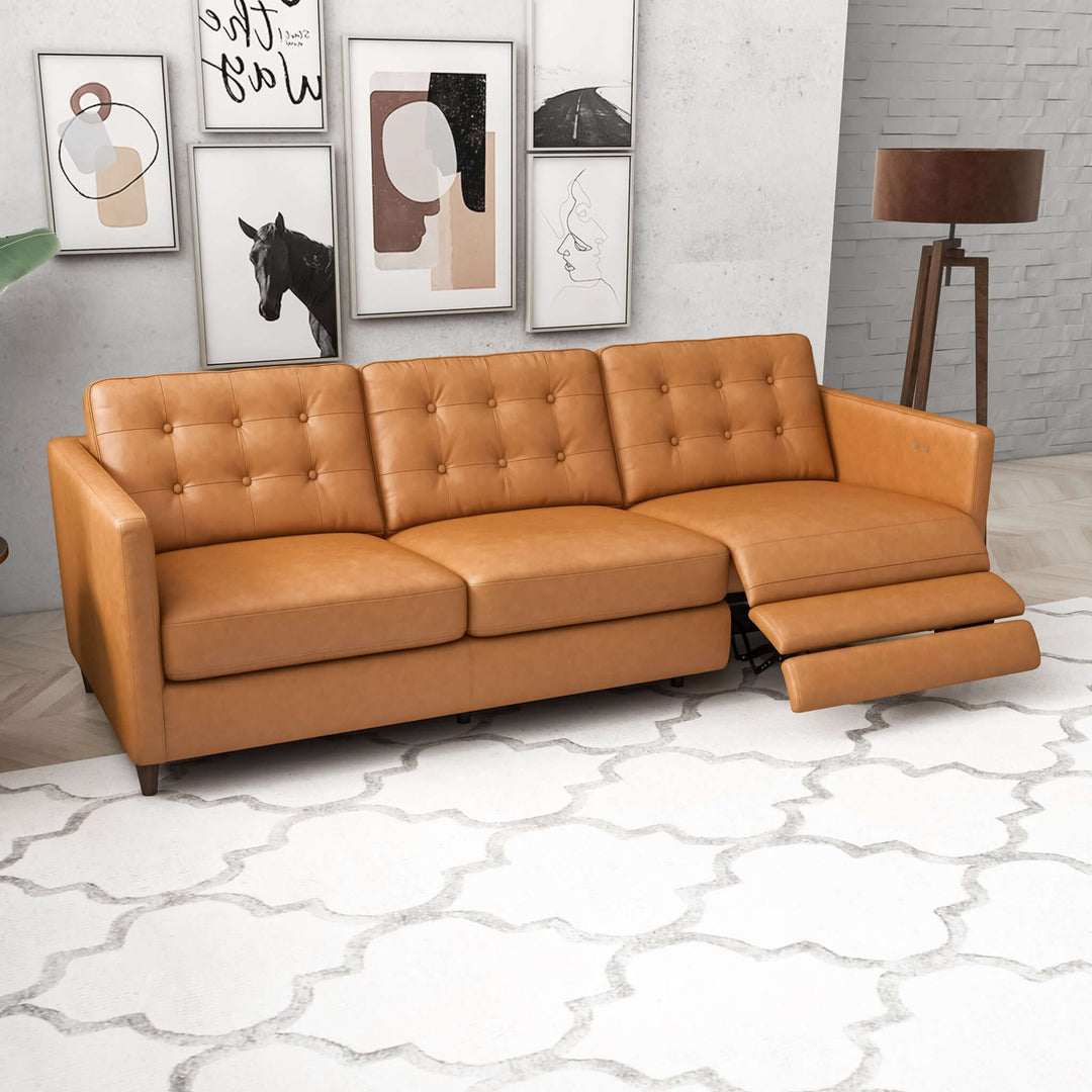 Christopher Tan Leather Electric Inclining Sofa Left Facing Image 5