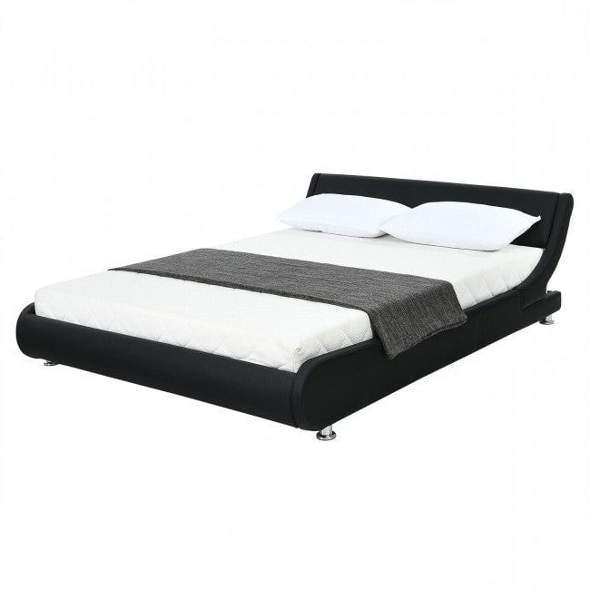 Full Size Modern Faux Leather Upholstered Platform Bed Frame Black Image 2