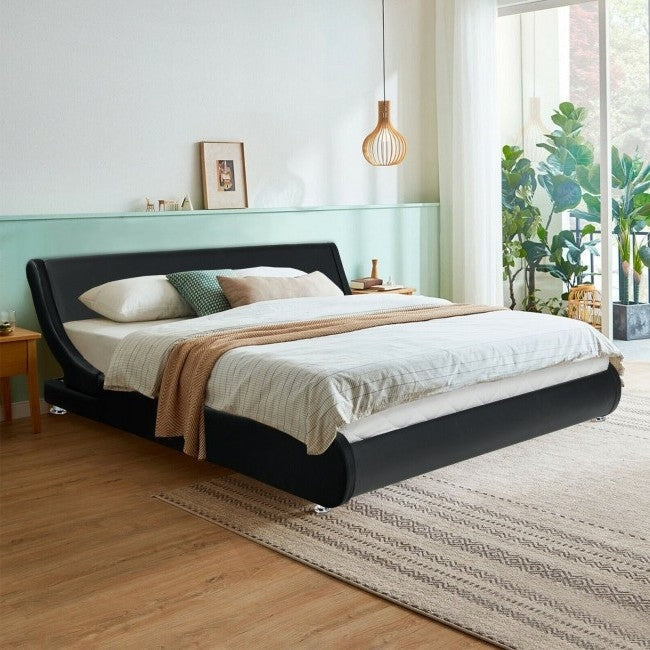 Full Size Modern Faux Leather Upholstered Platform Bed Frame Black Image 3