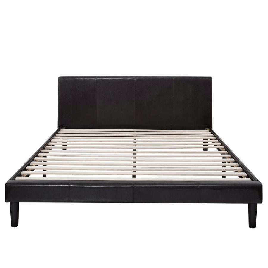 Full size Modern Platform Bed with Espresso Faux Leather Headboard Image 1