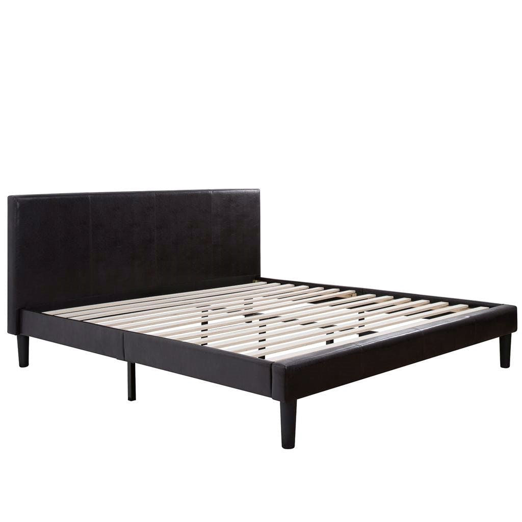 Full size Modern Platform Bed with Espresso Faux Leather Headboard Image 2