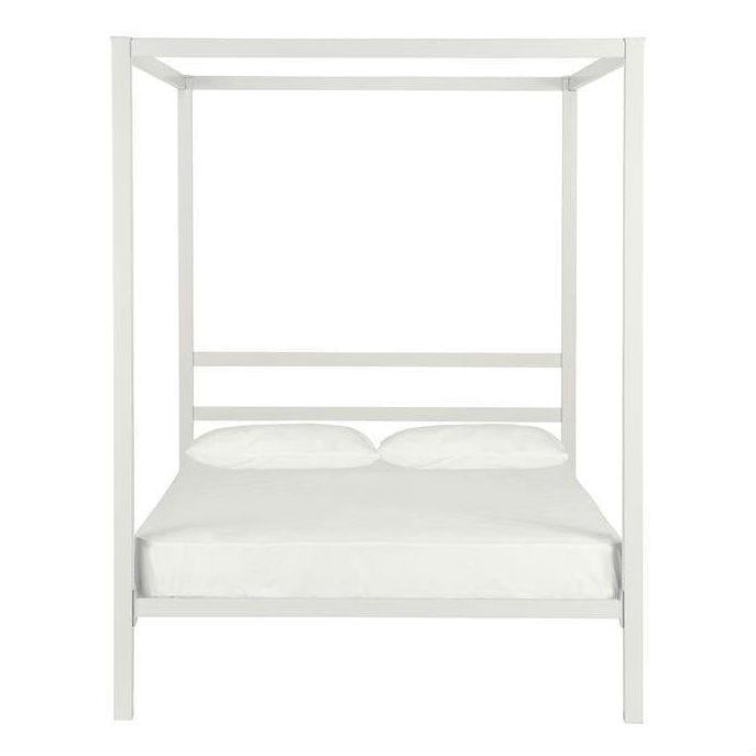 Full size Modern White Metal Canopy Bed Frame Image 1