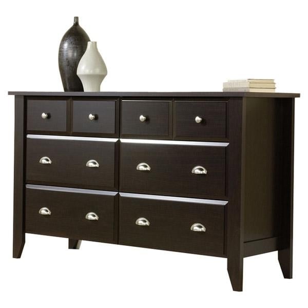 Dark Brown Wood 6-Drawer Wardrobe Dresser Image 1