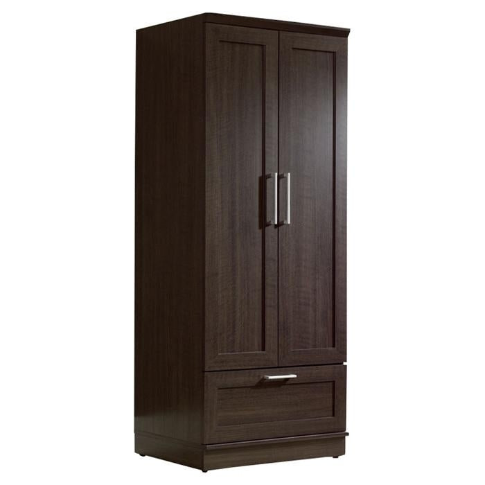 Dark Brown Wood Wardrobe Cabinet Armoire with Garment Rod Image 1