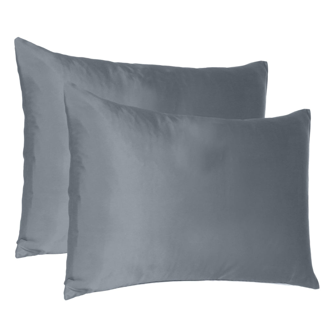 Dark Gray Dreamy Set Of 2 Silky Satin King Pillowcases Image 1