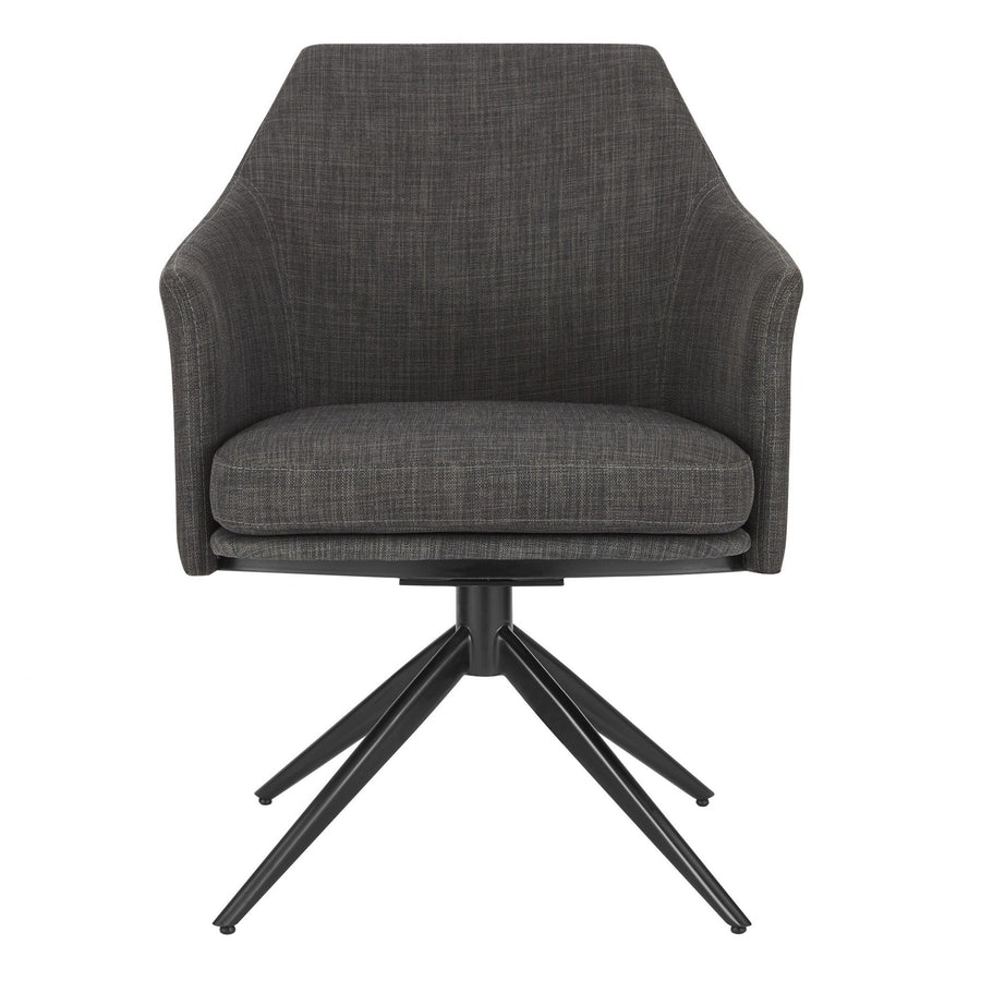 Dark Gray Fabric and Black Swivel Armchair Image 1