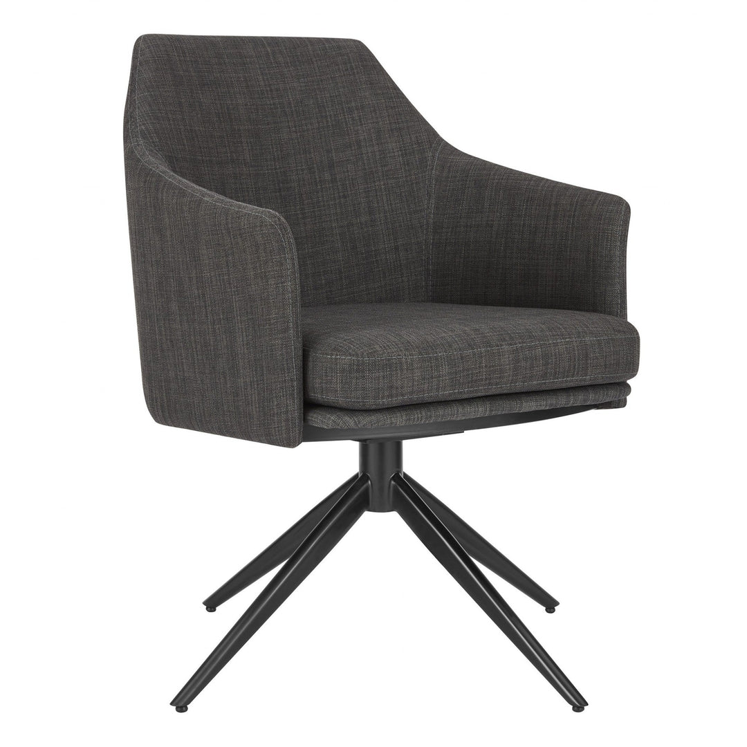 Dark Gray Fabric and Black Swivel Armchair Image 2