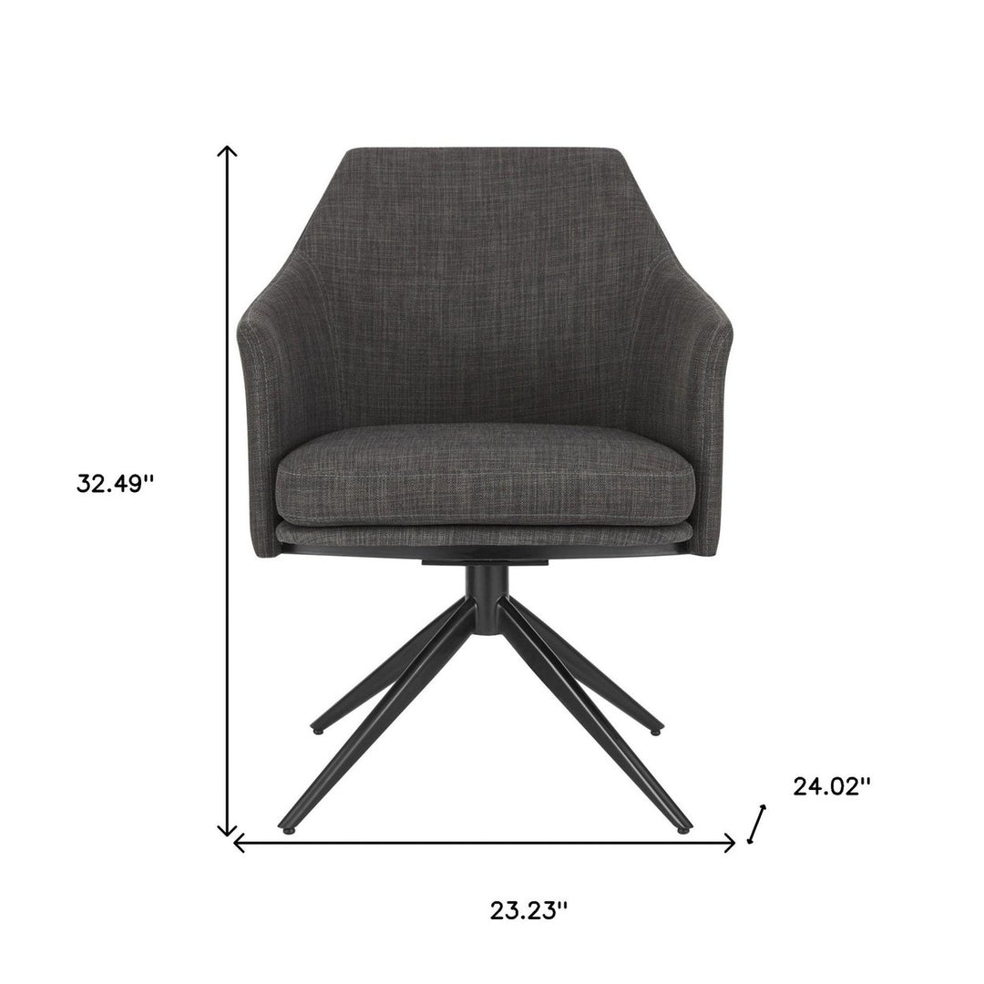 Dark Gray Fabric and Black Swivel Armchair Image 8