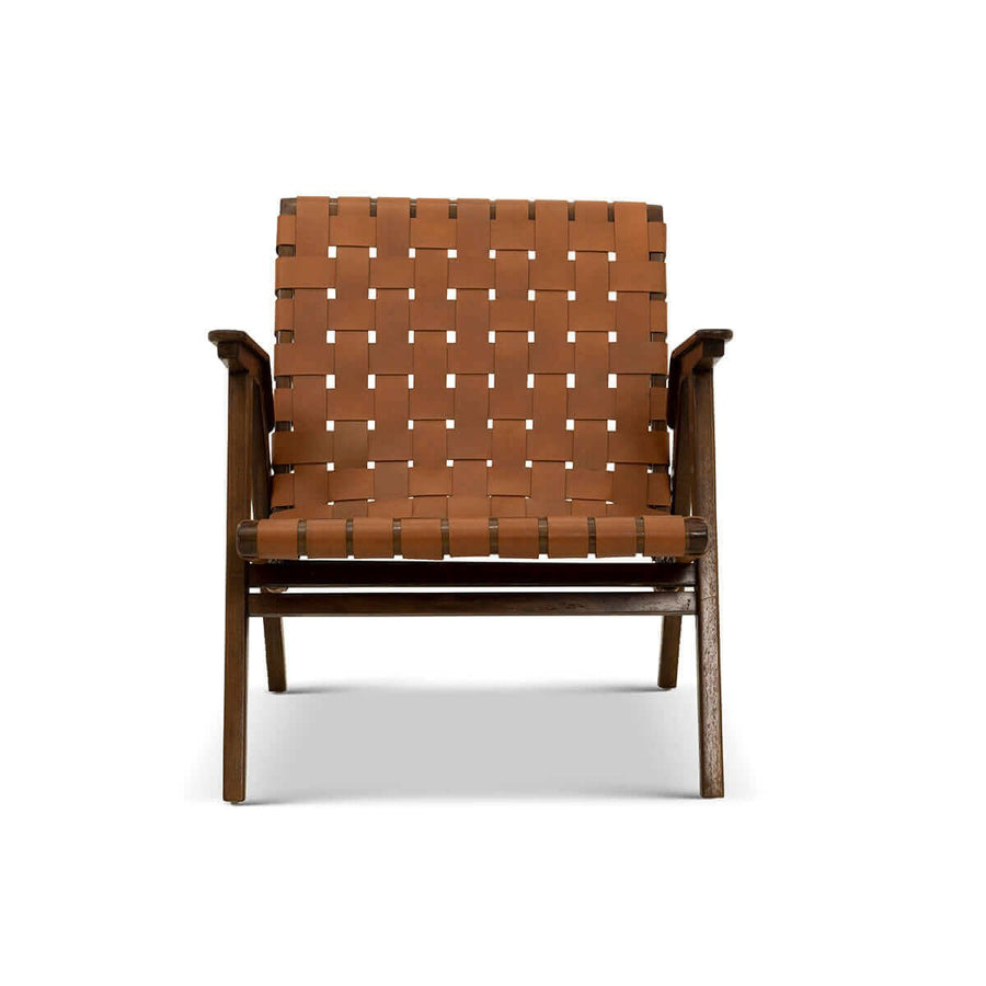 David Genuine Leather Teak Lounge Chair Image 1