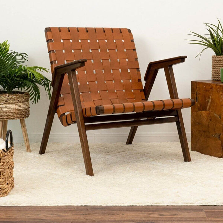 David Genuine Leather Teak Lounge Chair Image 2