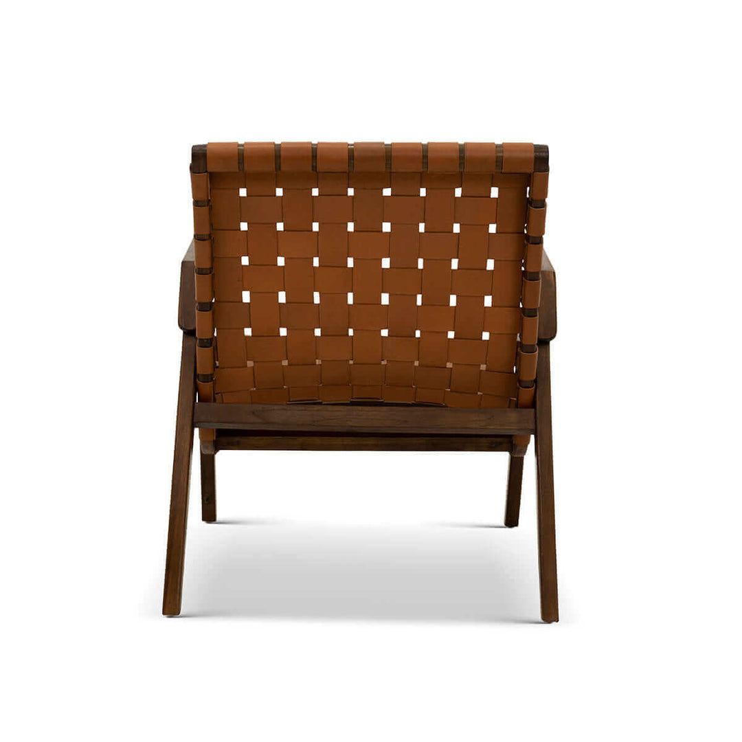 David Genuine Leather Teak Lounge Chair Image 5