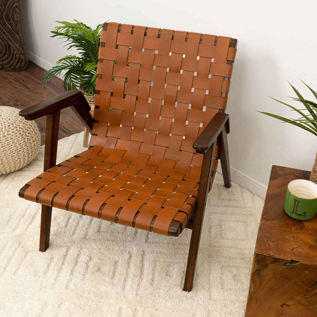 David Genuine Leather Teak Lounge Chair Image 7