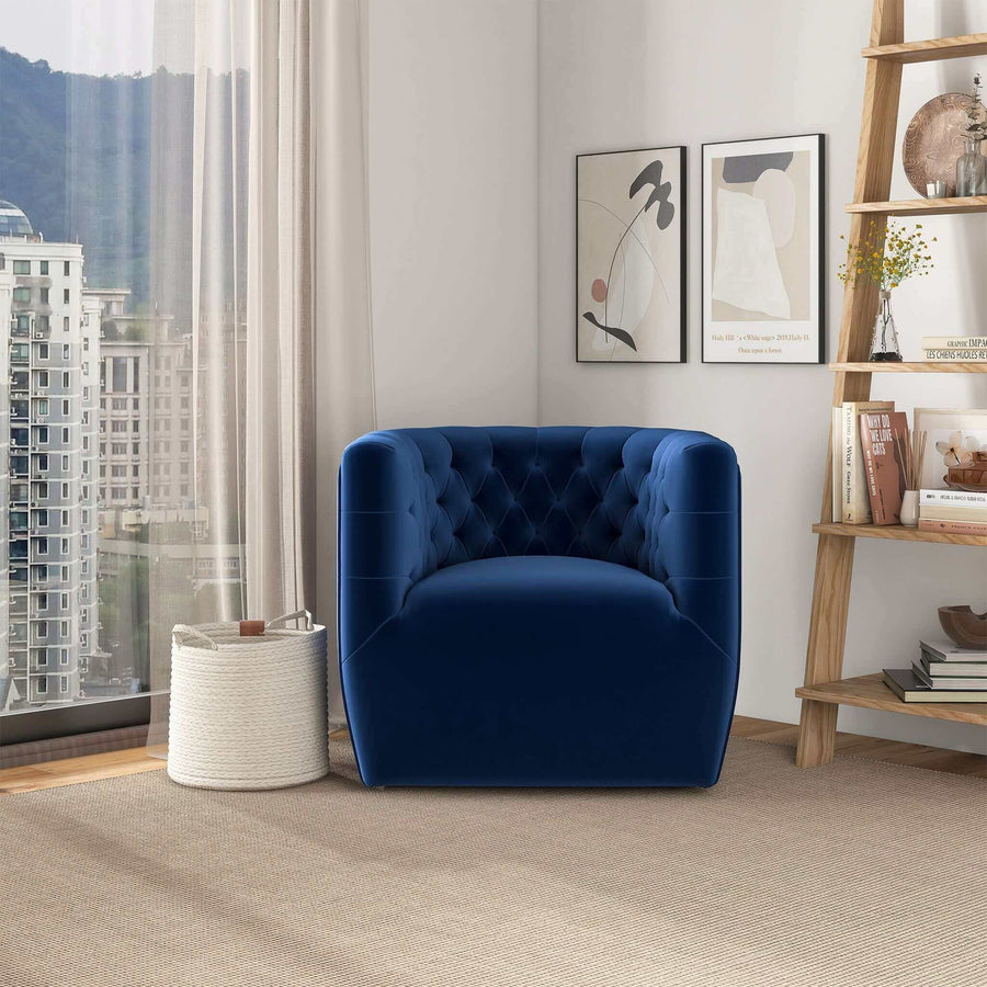 Delaney Dark Blue Velvet Swivel Chair Image 1