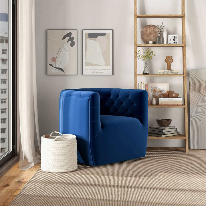 Delaney Dark Blue Velvet Swivel Chair Image 2