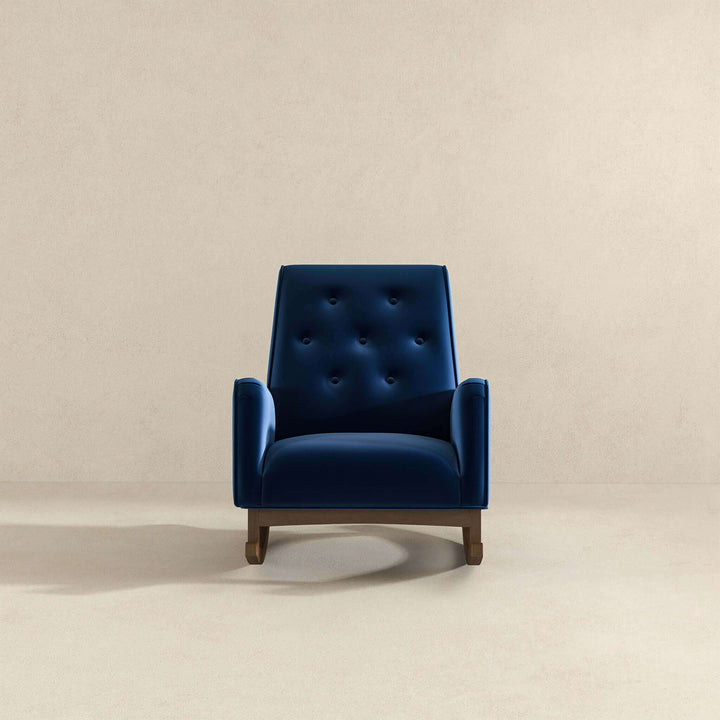 Demetrius Dark Blue Velvet Solid Wood Rocking Chair Image 3