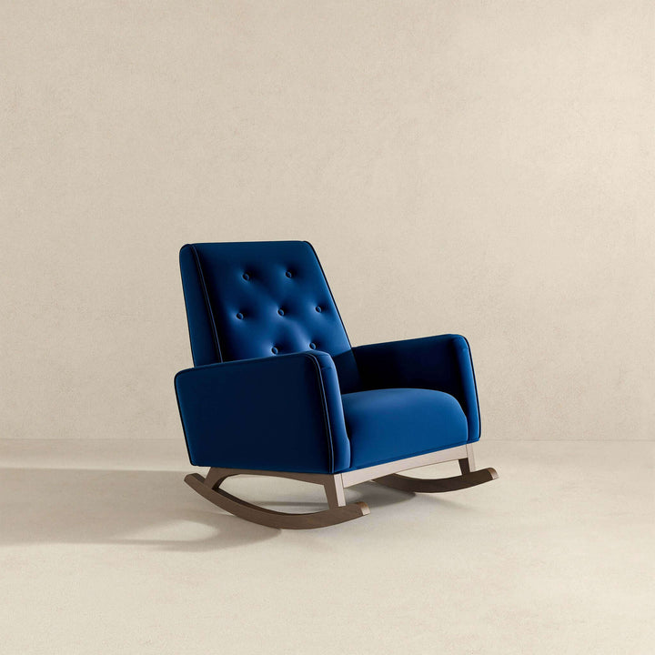 Demetrius Dark Blue Velvet Solid Wood Rocking Chair Image 6